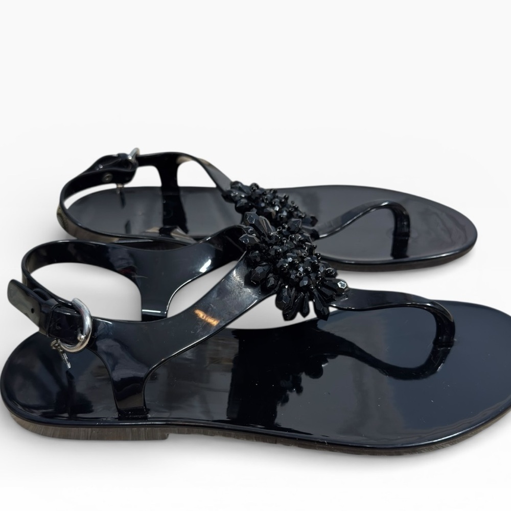 Coach Hilda Black Jelly Sandals Floral Beaded Accent Womens US 8 Summer Flats - Picture 3 of 9